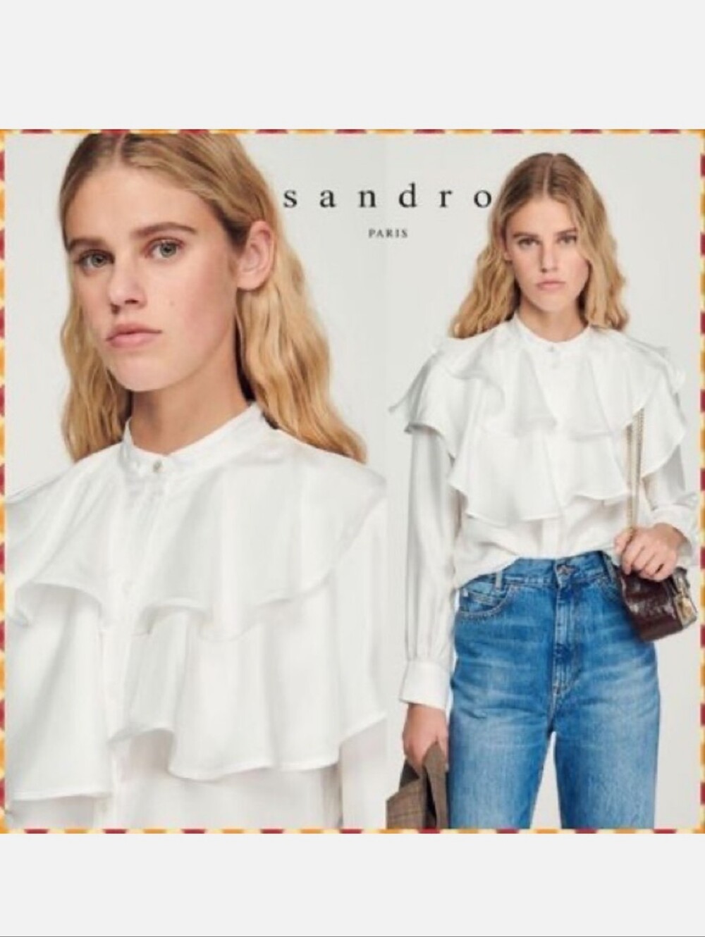 Sandro 100% Silk  White Layered Ruffle Blouse 2 Women's  Small